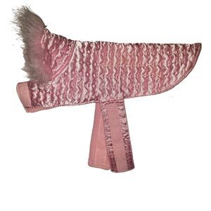 Simply Dog Pink Satin Heart Quilted Jacket with Faux Fur Collar Size Small